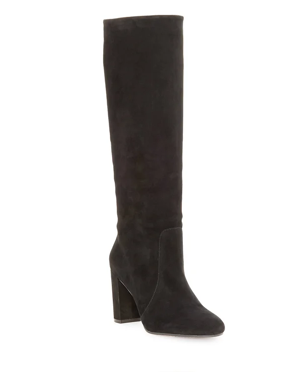 Vince Camuto Womens Sessily Slouchy Chunky Heel Suede Boot Black (7.5, Black)