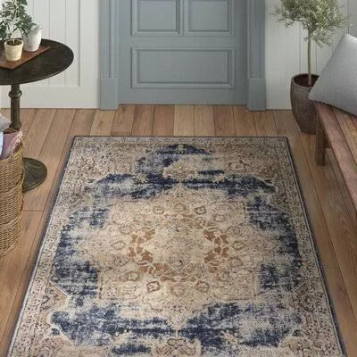Landes Oriental Dark Blue/Beige Area Rug Three Posts Rug Size: Rectangle 6& x 9&