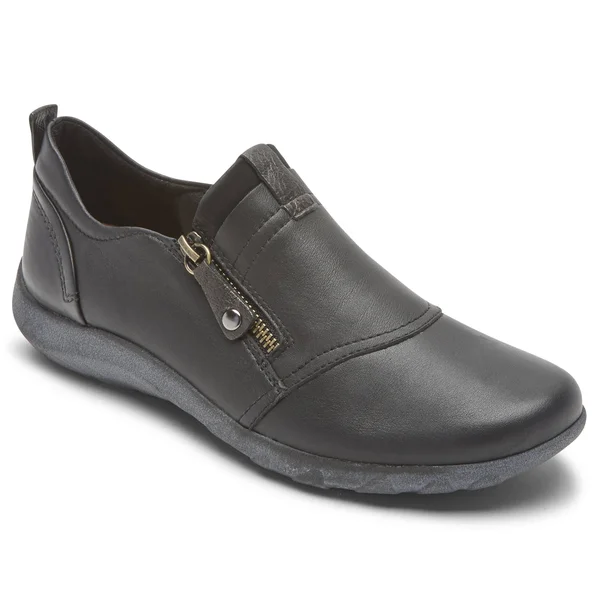 Rockport Women's Cobb Hill Amalie Zipper Slip-On - Size: 9.5, Black Leather