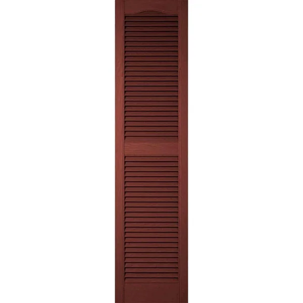 14 1/2 inchw x 38 inchh Lifetime Vinyl - Custom Cathedral Top Center Mullion, Open Louver Shutters, w/Shutter-Loks (Per Pair), Bu