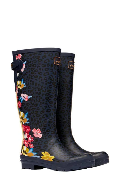 Joules Welly Print Women's Rain Boots Navy Florals : 7 B - Medium