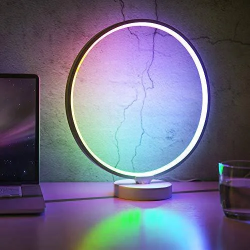 SUNY 7 Colors Dimmable Bedroom Nightstand Lamps, 6 Lighting Effect Modes LED Bedside Lamp Warm Light Modern Circle Table Lamp
