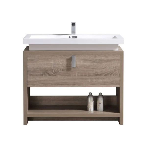 KubeBath - Levi 40x22 Havana Oak Modern Bathroom Vanity w/ Cubby Hole
