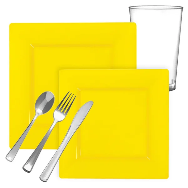 60 Settings - Yellow Square Plastic Wedding Value Set