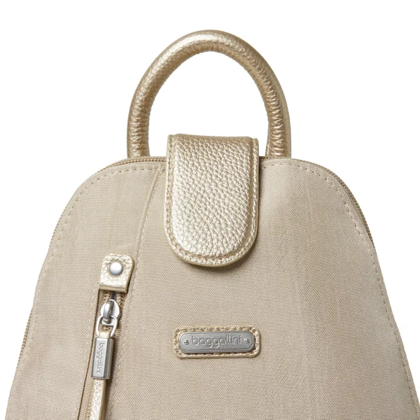 Baggallini Metro Backpack with RFID Phone Wristlet (Champagne Shimmer)