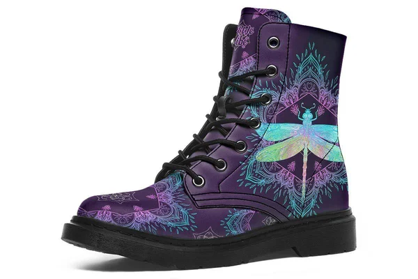 Dragonfly Mandala Boots - Purple and Blue Boots, YesWeVibe Men's Boots, Black Sole, US 13, EU48
