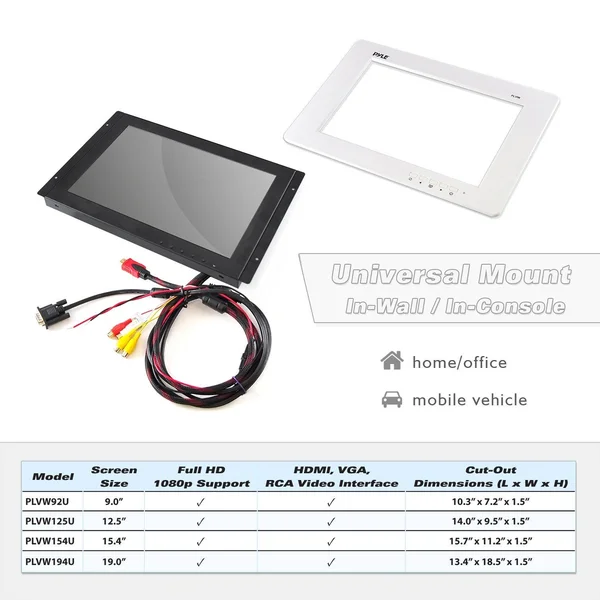 12.5x22 Video Monitor Panel Display Screen, Full HD 1080p Support, Hdmi/rca/vga
