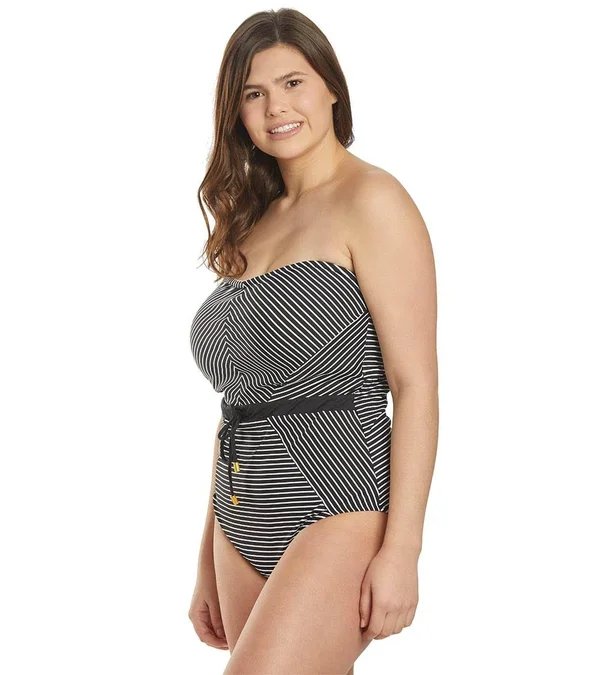 La Blanca Plus Size Pinstripe Bandeau One-Piece Swimsuit - Black/White, Women's, 20W