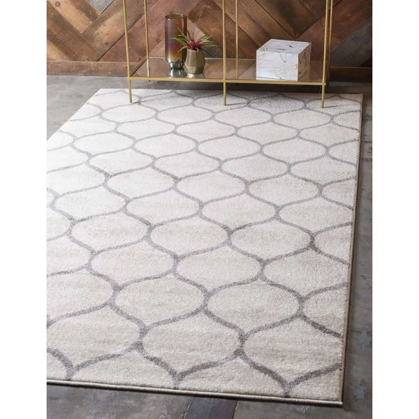Unique Loom Rounded Trellis Frieze Rug, 10& x 14&, Ivory