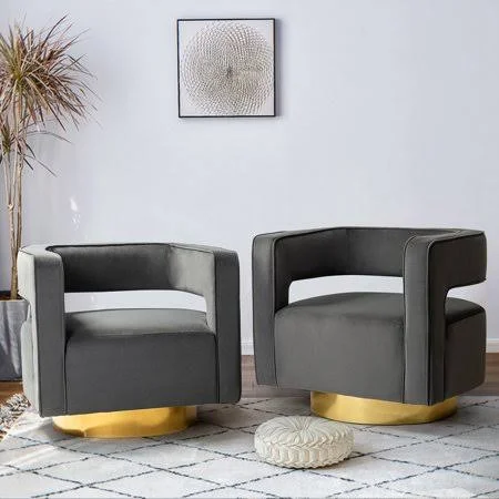 Blanca Swivel Barrel Chair with Open Back Set of 2 in Grey - Size: 29.5Wx26Dx26.8H, Gray