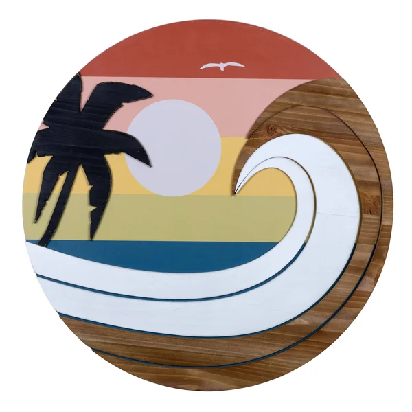 Stratton Home Decor Coastal Sunset Wave Round Wood Wall Art - Multi