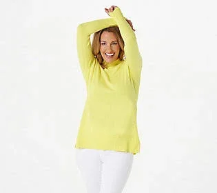 Isaac Mizrahi Live! Border Stitch Mock-Neck Sweater - Size 3X, Lemonade