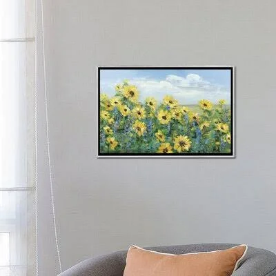 Sunflower Fields Forever by Sally Swatland - Painting Print iCanvas Format: Silver Framed Canvas, Matte Color: No Matte, Size: 1
