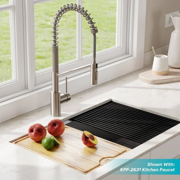Kraus KWU110-32/5.5 32 inch Kore ADA Workstation Undermount 16 Gauge Stainless Steel Single Bowl Kitchen Sink with Accessories