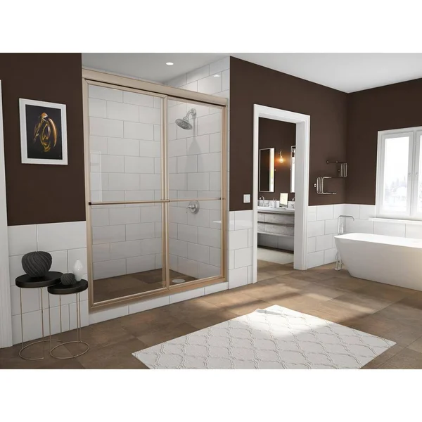 Coastal Shower Doors 1644.70-C Newport Series 44x22 x 70x22 Framed Sliding Shower Do Brushed Nickel
