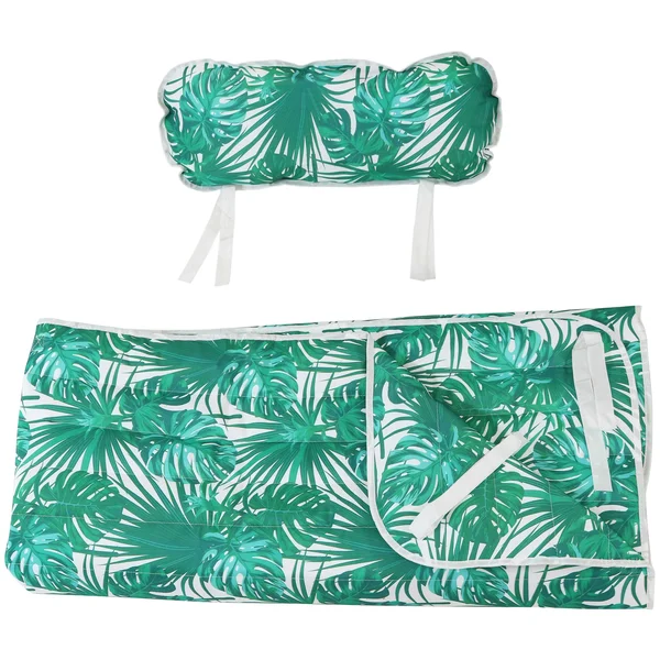 Sunnydaze Cotton Quilted Hammock Pad and Pillow - Green Palm Leaves