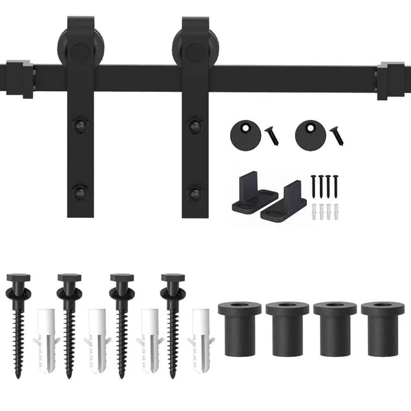 Winsoon 5ft Single Sliding Barn Door Hardware Track Kit Black Finish Basic I Style - Size: 5& GCM1934