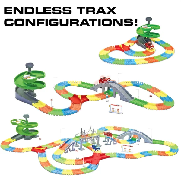 Glow Race Tracks for Boys 360pk Flexible Glow in The Dark Magic Snap Race Tracks for Kids w/ Light Up Car Toys, Car Racing Track