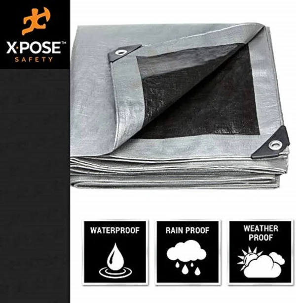 Xpose Safety Heavy Duty Poly Tarp - 15& x 30& - 10 Mil Thick Waterproof - UV Blocking Protective Cover - Reversible Silver and Bl