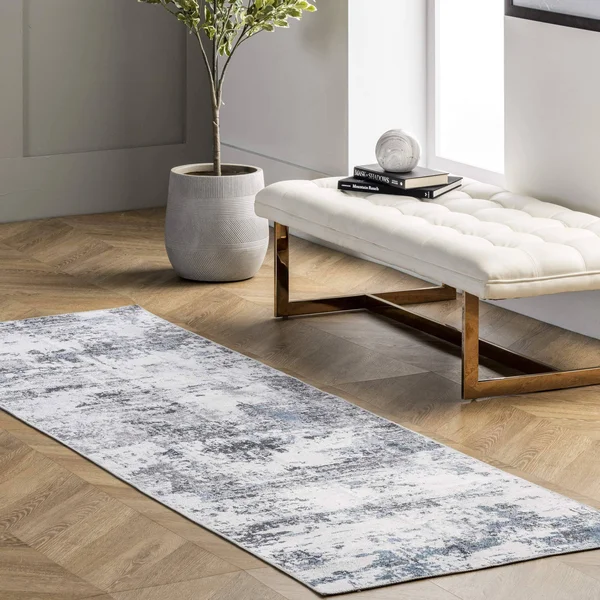 Rugs USA Gray Rain Haven Faded Abstract Washable Rug - Contemporary Runner 2& 6x22 x 6&, 200BIRV08A-2606