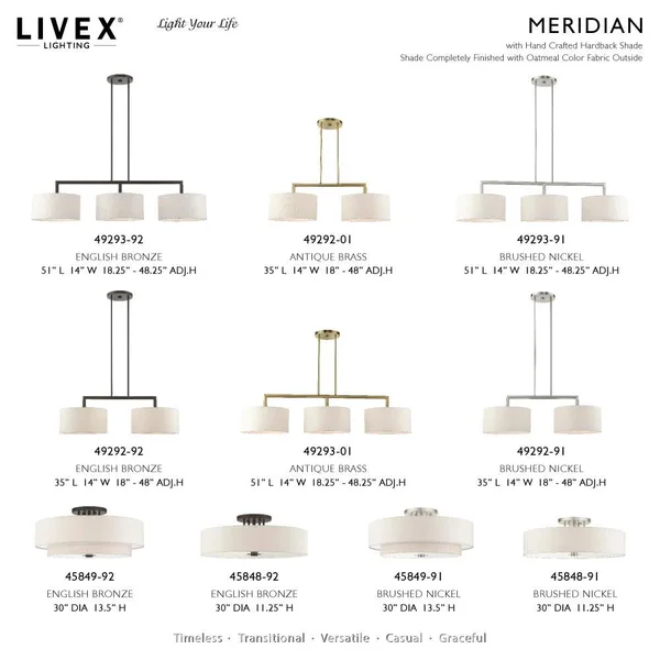 Livex Lighting Meridian 6 Light English Bronze Semi Flush Mount 45849-92