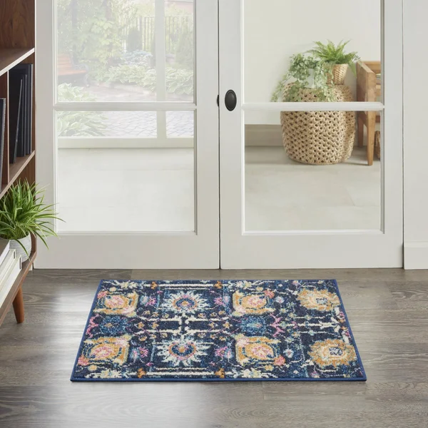 7 x 10 Navy Blue Floral Buds Area Rug
