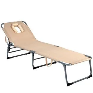 Gymax Folding Chaise Lounge Chair Bed Adjustable Outdoor Patio Beach Camping Recliner Beige