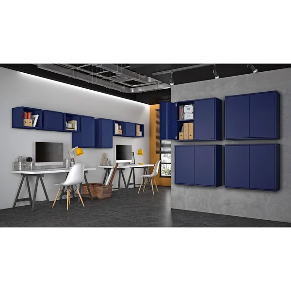 Manhattan Comfort Smart 2-Piece Floating Cabinet and Display Shelf in Blue
