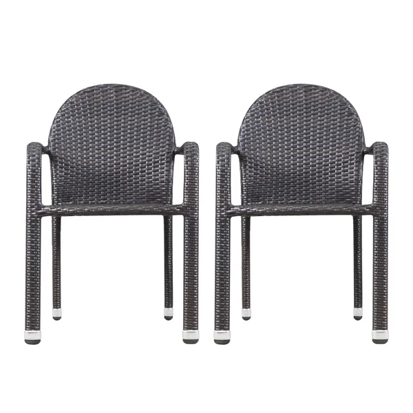Ava Outdoor Wicker Armed Aluminum Framed Stack Chairs (Set of 2) Multi-Brown