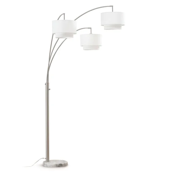 HOMEGLAM Broadway 3-Light 4-Way Switch Arch Floor Lamp Brushed Nickel/White Shades Nickel Brushed - Silver