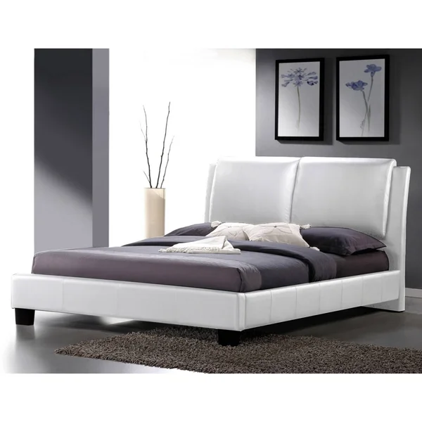 Baxton Studio Sabrina Modern Bed with Overstuffed Headboard, Full, White