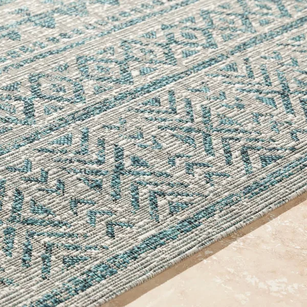 Tiwari Home 4&3x22 x 5&11x22 Marine Blue and Gray Intricate Geometric Rectangular Machine Woven Area Rug
