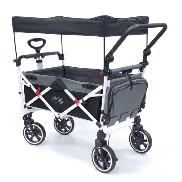 Push Pull Titanium Series Plus Folding Wagon Stroller with Canopy, Black Black/Gray, Assembly Required