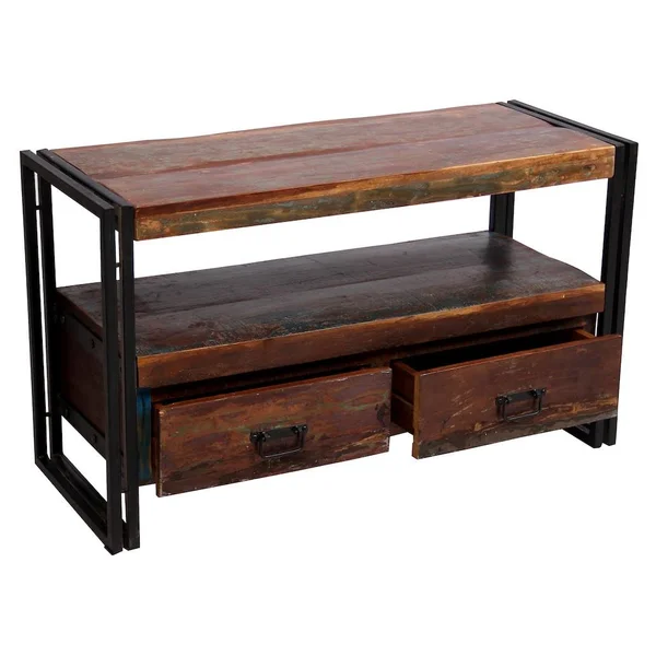 Old Reclaimed Wood Double Drawers TV Stand for TVs Up to 55x22 - Timbergirl