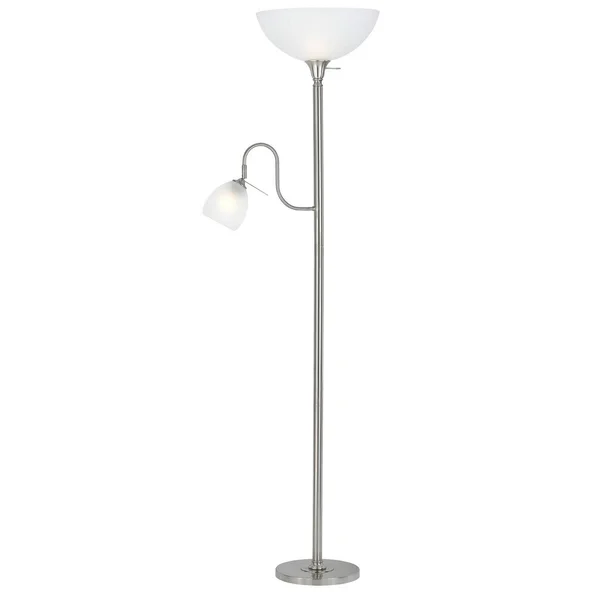 Benzara Metal Round Torchiere Lamp with Adjustable Shade - Silver