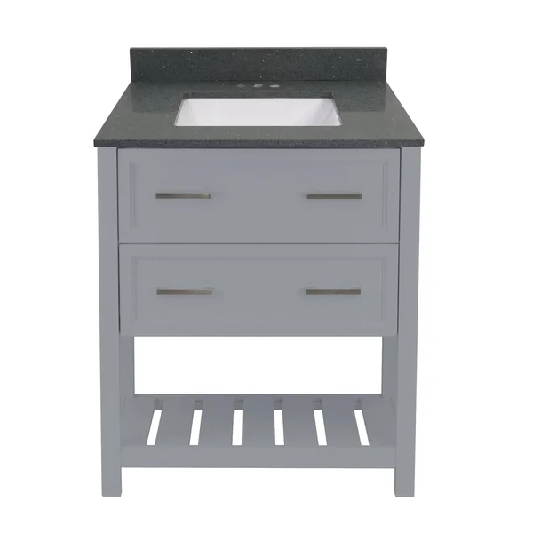 Milan 25 in. Bath Vanity with Quartz Stone Vanity Top with Backsplash - Galaxy Grey - Grey