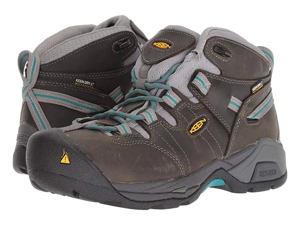 Keen Utility Women's Detroit XT Mid Steel Toe Waterproof Work Boot, Gargoyle/Lake Blue, 7
