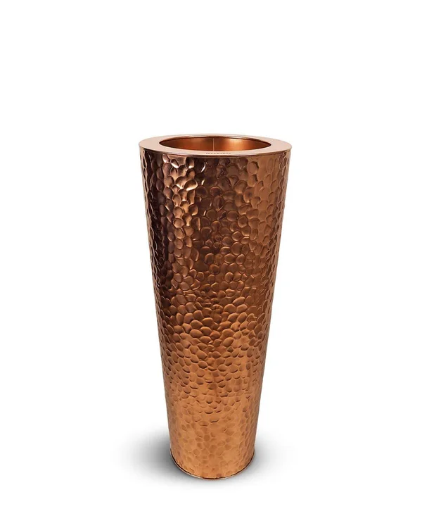 Le Present J256 Stainless Steel Cone Hammered Copper Planter, Hammered Copper - 36 x 14 x 14 in.