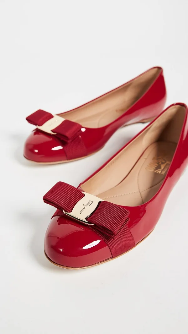 Salvatore Ferragamo Varina Patent Bow Ballet Flats, Rosso (Red)