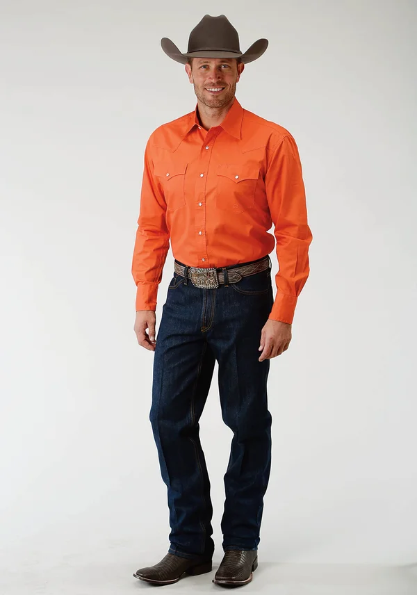Roper Western Shirt Mens L/S Snap Solid 03-001-0265-1070 or Orange