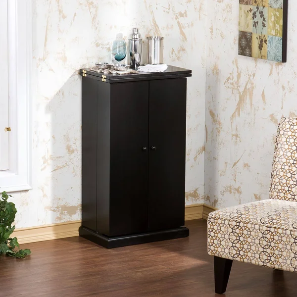 44x22 Black Contemporary Rectangular Fold Away Bar Cabinet