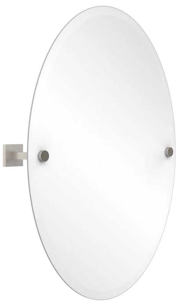 Allied Brass Montero Collection Contemporary Frameless Oval Tilt Mirror with Beveled Edge - Satin Nickel