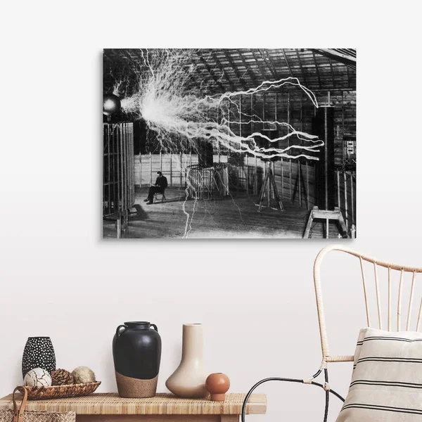 Bolts of Electricity Discharging in The Lab of Nikola Tesla - Canvas Wall Art, 40x30, Great Big Canvas
