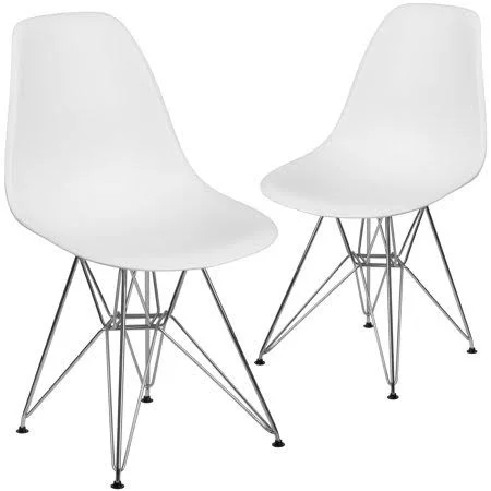 Lancaster Home 2 Pk. Elon Series Plastic Chair with Chrome Base - White