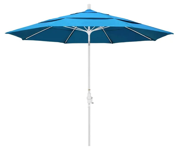 California Umbrella 11' Sun Master Series Patio Umbrella with Matted White Aluminum Pole Fiberglass Ribs Collar Tilt Crank Lift