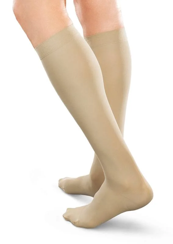 Therafirm Compression Stockings - Sand - X-Large Long, Unisex Ease 20-30 mmHg Knee High w/ Silicone Band