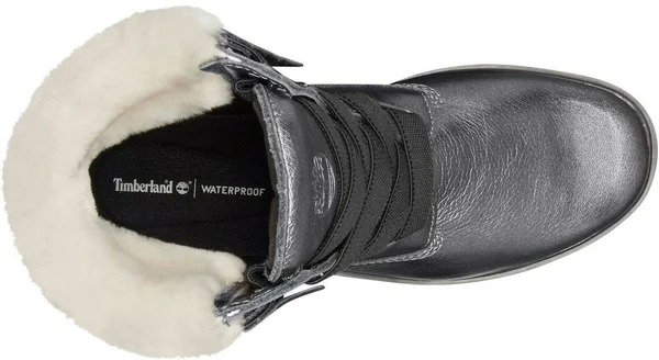 Timberland Women's Jayne Authentic Shearling Waterproof Boot - Size: 8.5, Dark Grey Metallic Leather