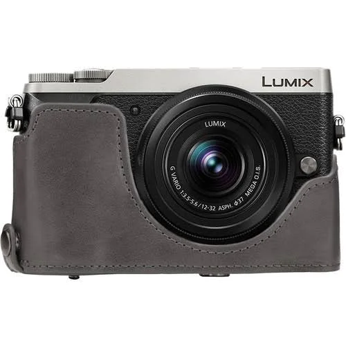MegaGear mg1706 Ever Ready Leather Camera Case Compatible with Panasonic Lumix Dmc-gx85, Dmc-gx80 (12-32mm) - Gray