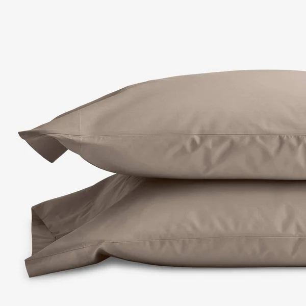Company Cotton Percale Pillowcases - Mocha - Brown, Size King, The Company Store