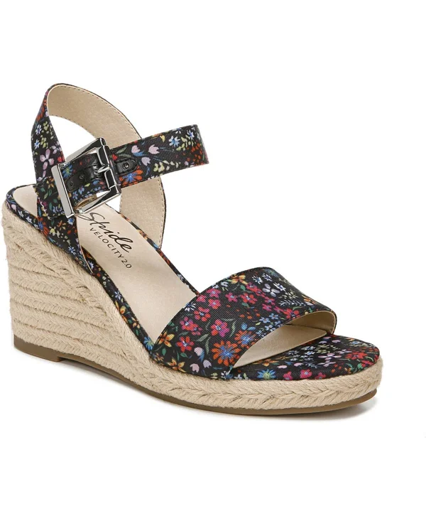 Women's LifeStride Tango 2 Wedge Sandals in Black Floral Size 9 Wide